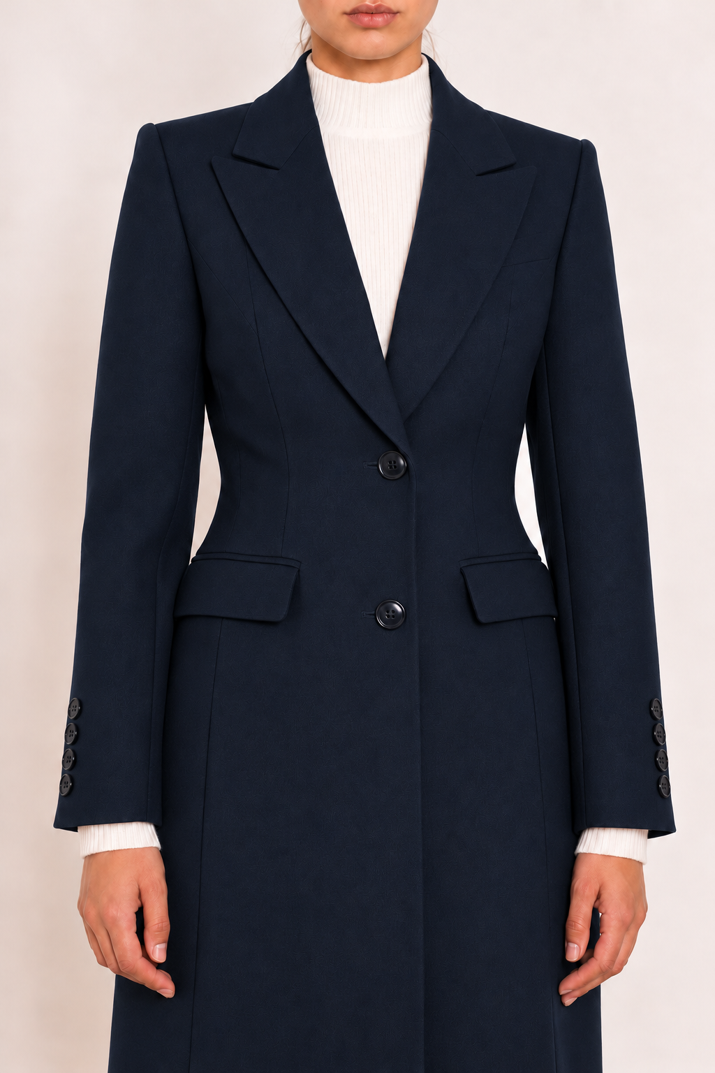 DRESSCODE SELECTION Dresscode Selection elegante lange mantel / jas navy BLAUW