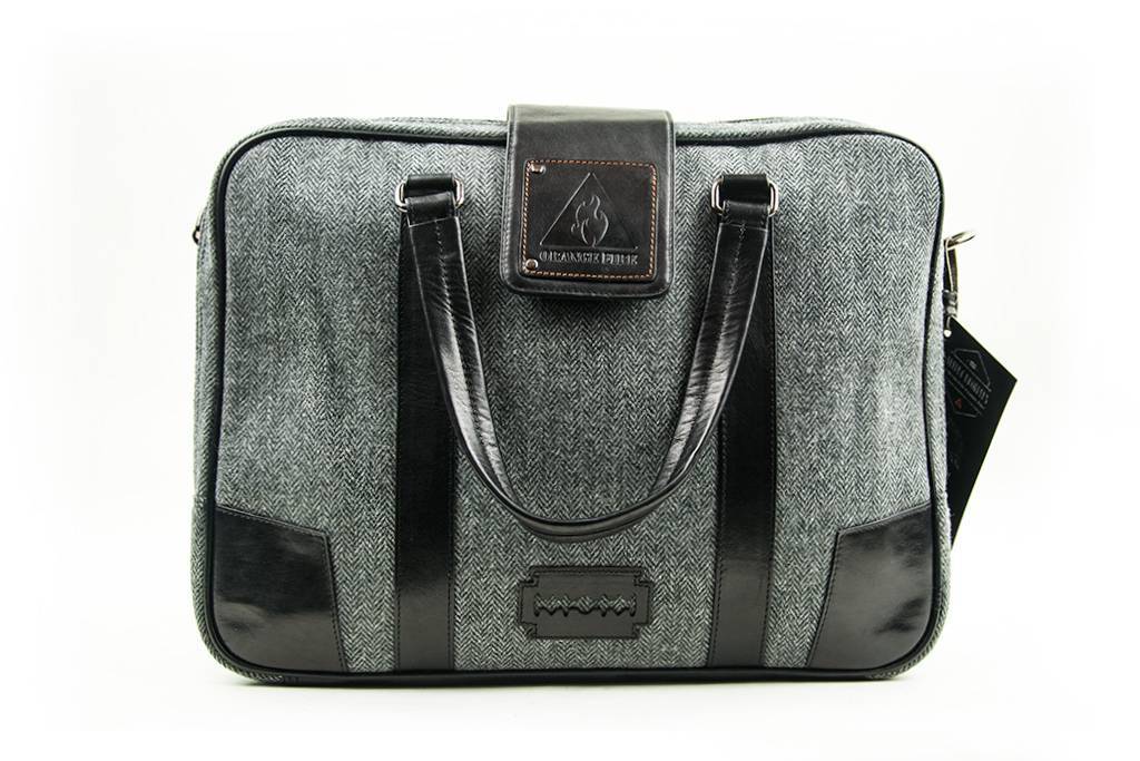 Thomas - Sacoche pour ordinateur portable en tweed - Gris/Noir