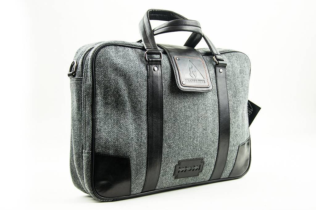 Thomas - Tweed Laptop Bag - Grey/Black