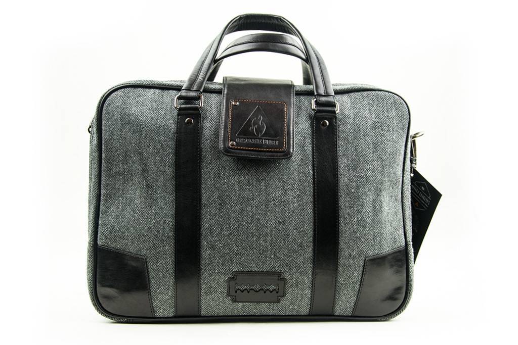 Thomas - Sacoche pour ordinateur portable en tweed - Gris/Noir