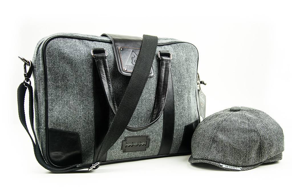 Thomas - Sacoche pour ordinateur portable en tweed - Gris/Noir