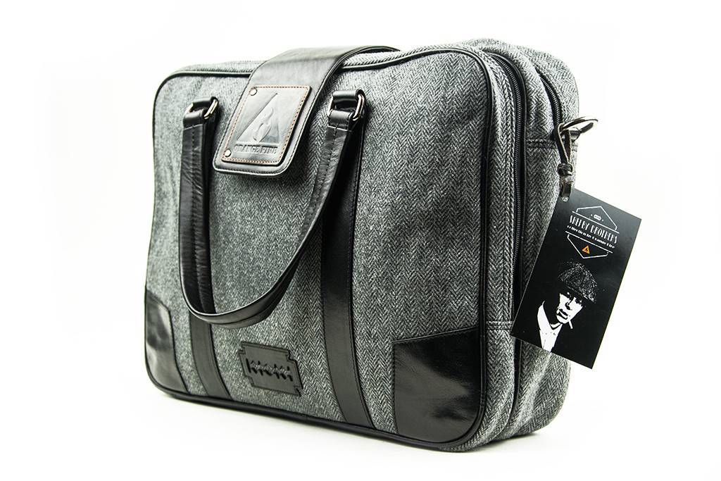 Thomas - Sacoche pour ordinateur portable en tweed - Gris/Noir