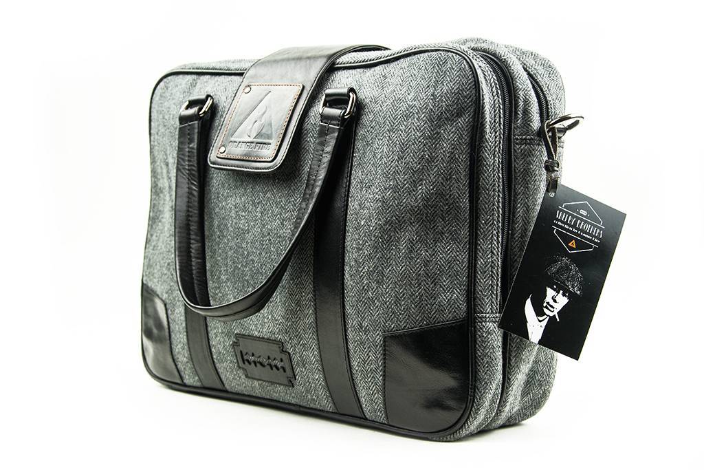 Thomas - Tweed Laptop Bag - Grey/Black