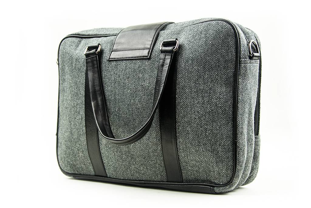 Thomas - Tweed Laptop Bag - Grey/Black