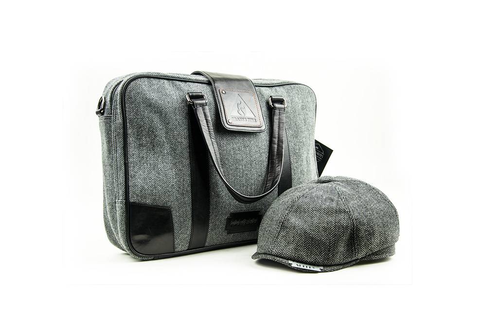 Thomas - Sacoche pour ordinateur portable en tweed - Gris/Noir