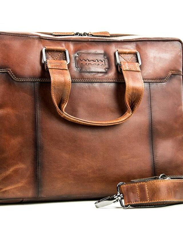 Alfie - Italian Leather Briefcase - Brown