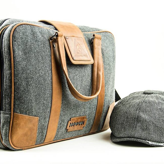 John - Tweed Laptop Bag - Grey/Brown