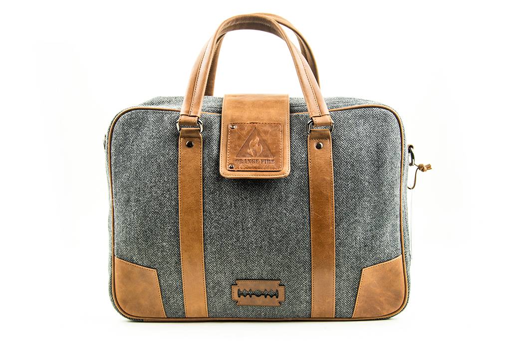 John - Bolsa para portátil de tweed - Gris/Marrón