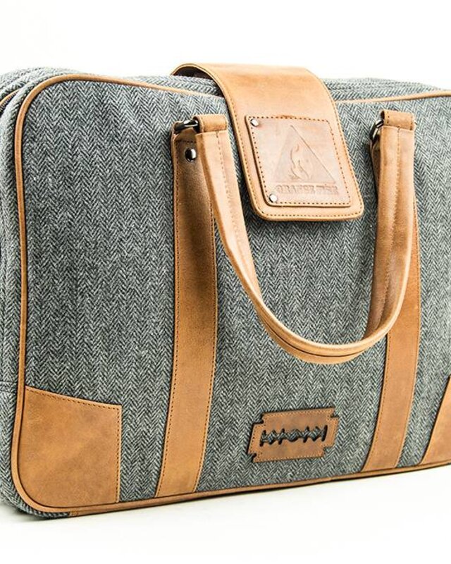John - Bolsa para portátil de tweed - Gris/Marrón
