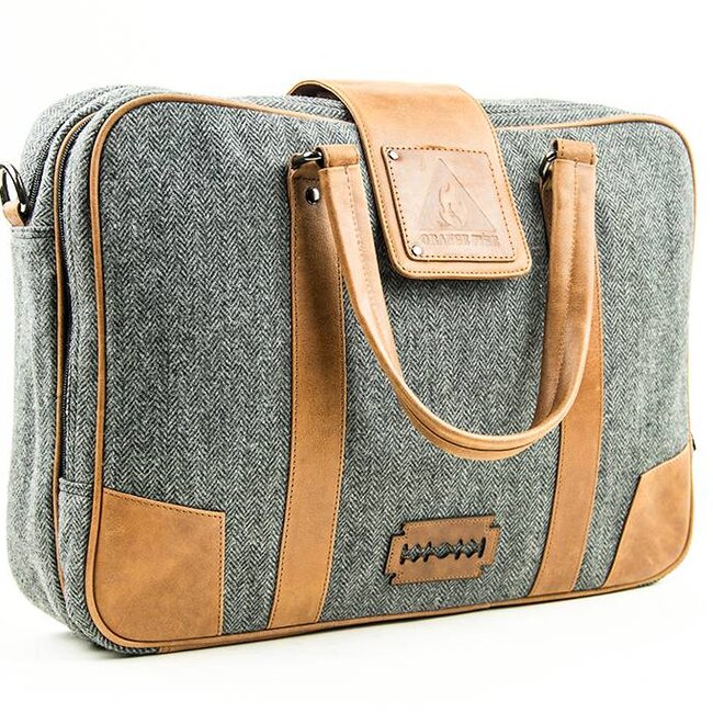 John - Tweed Laptop Bag - Grey/Brown