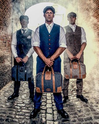 Tweed Laptoptasche Grau/Cognac