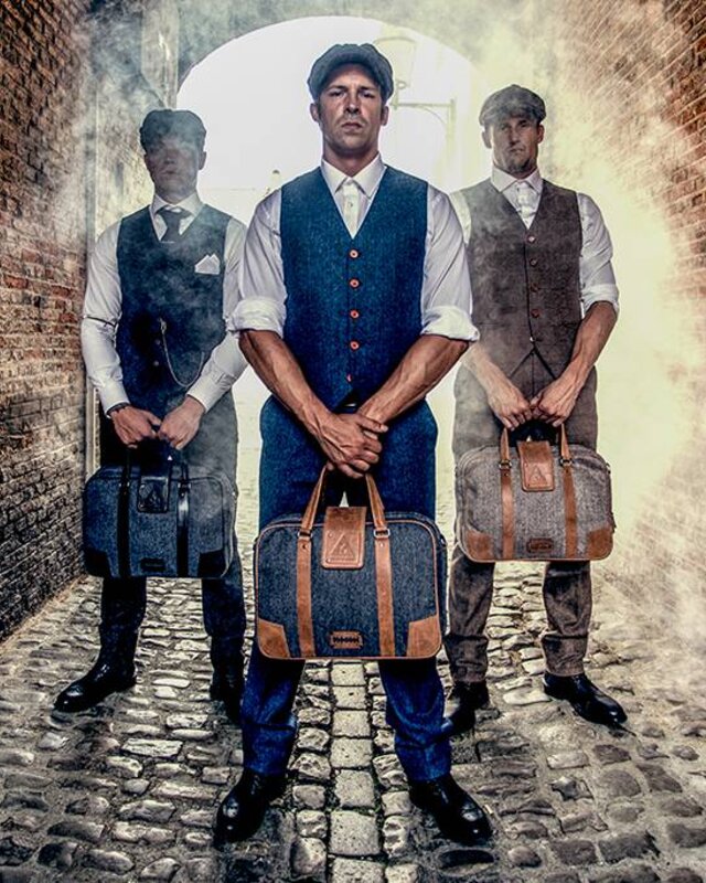 John - Bolsa para portátil de tweed - Gris/Marrón