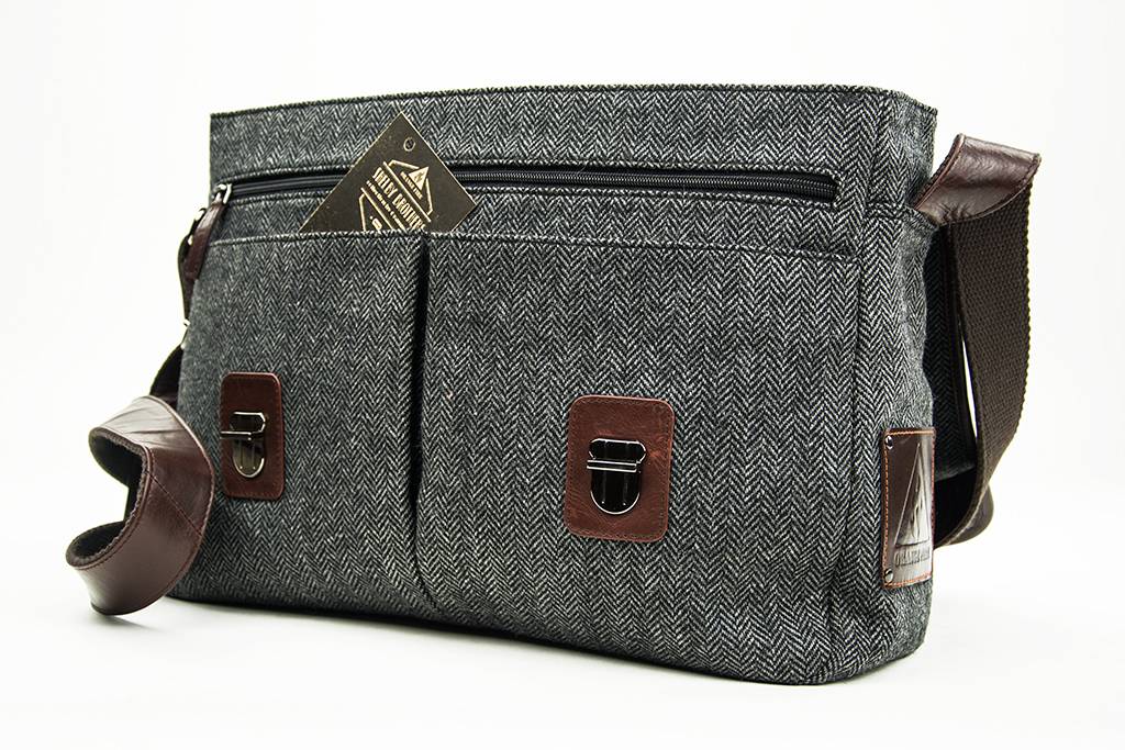 Curly - Bolsa de mensajero de tweed - Gris/Marrón