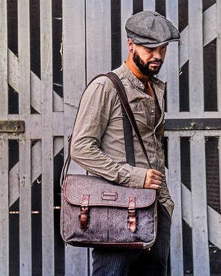 Curly - Sac Messenger Tweed Gris/Marron