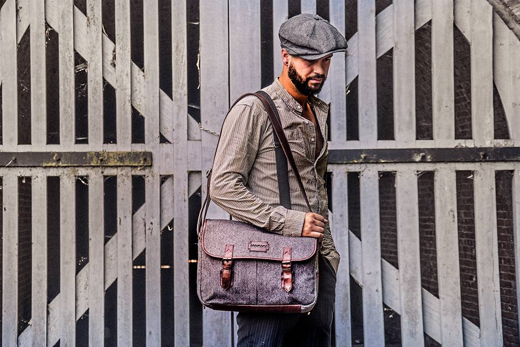 Curly - Sac Messenger Tweed Gris/Marron