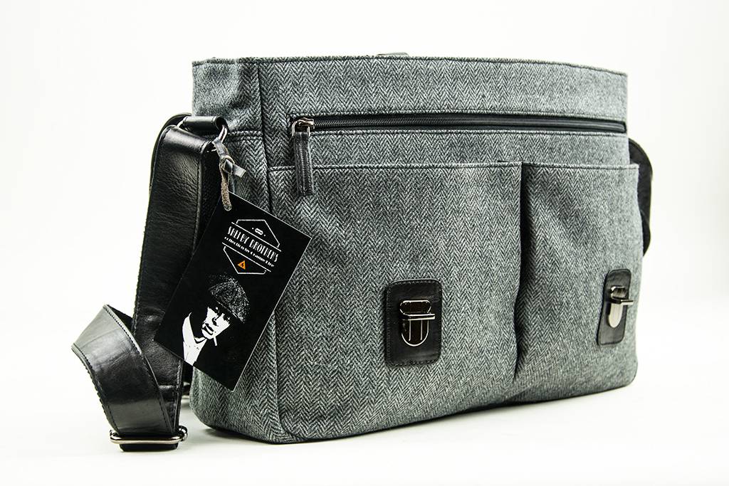 Freddie - Sac messager en tweed - Gris/Noir