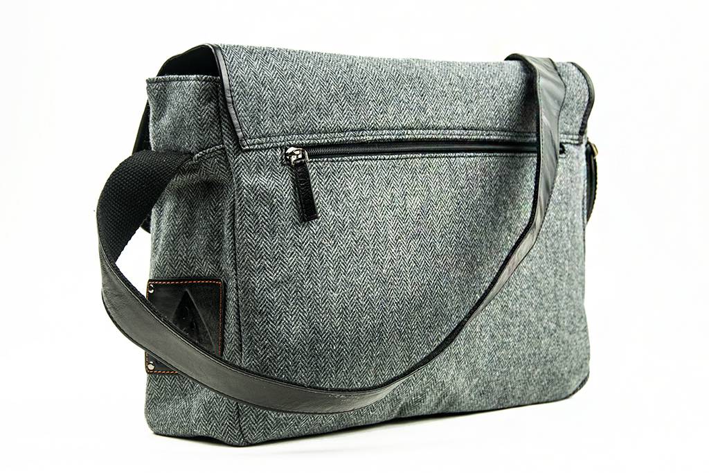 Freddie - Tweed Messenger Bag - Grey/Black