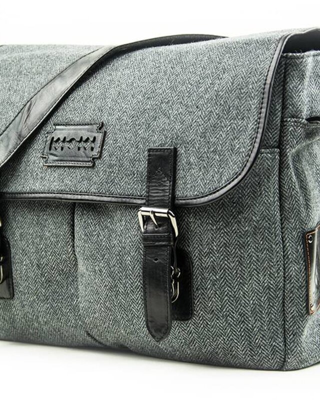Freddie - Sac messager en tweed - Gris/Noir
