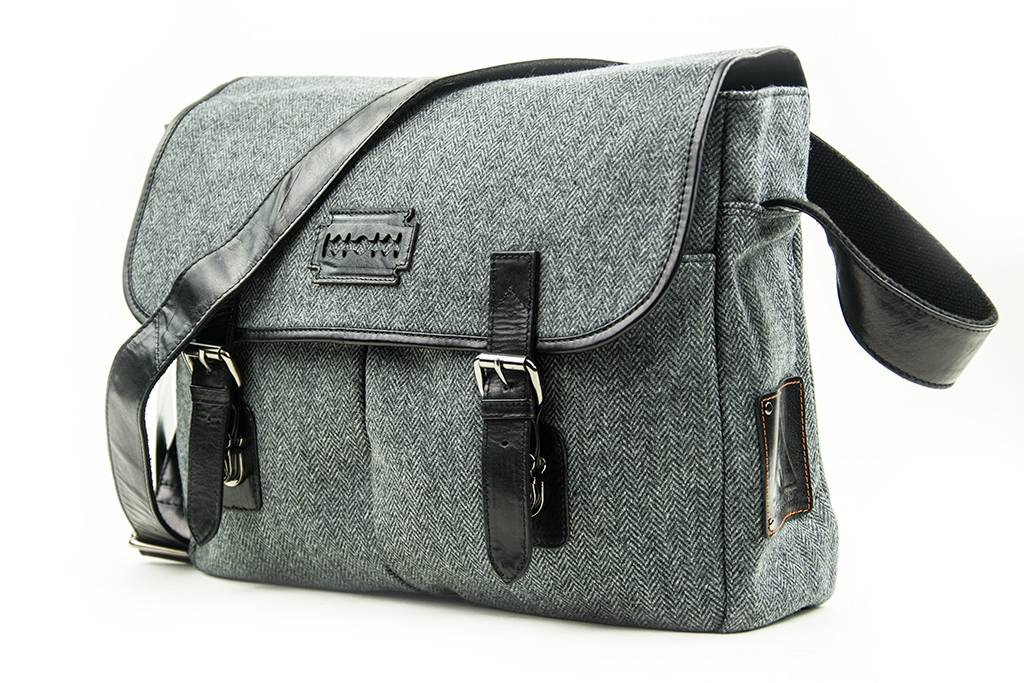 Freddie - Sac messager en tweed - Gris/Noir