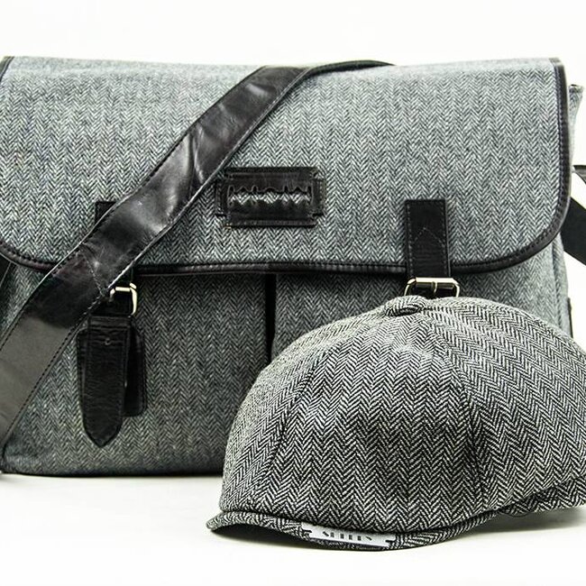 Freddie - Sac messager en tweed - Gris/Noir
