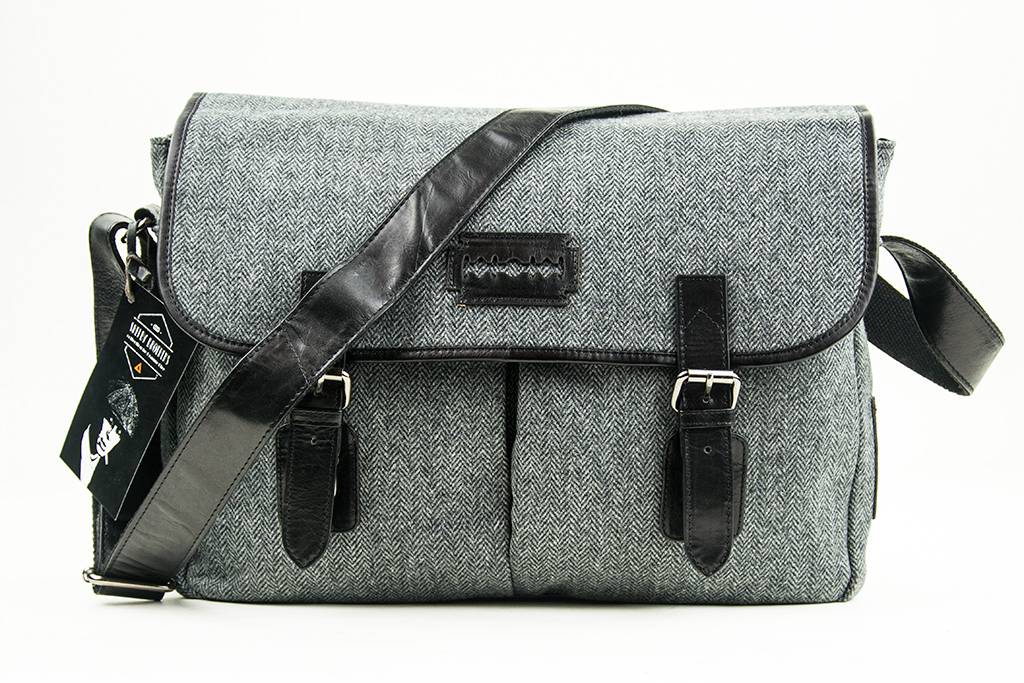 Freddie - Tweed Messenger Bag - Grey/Black