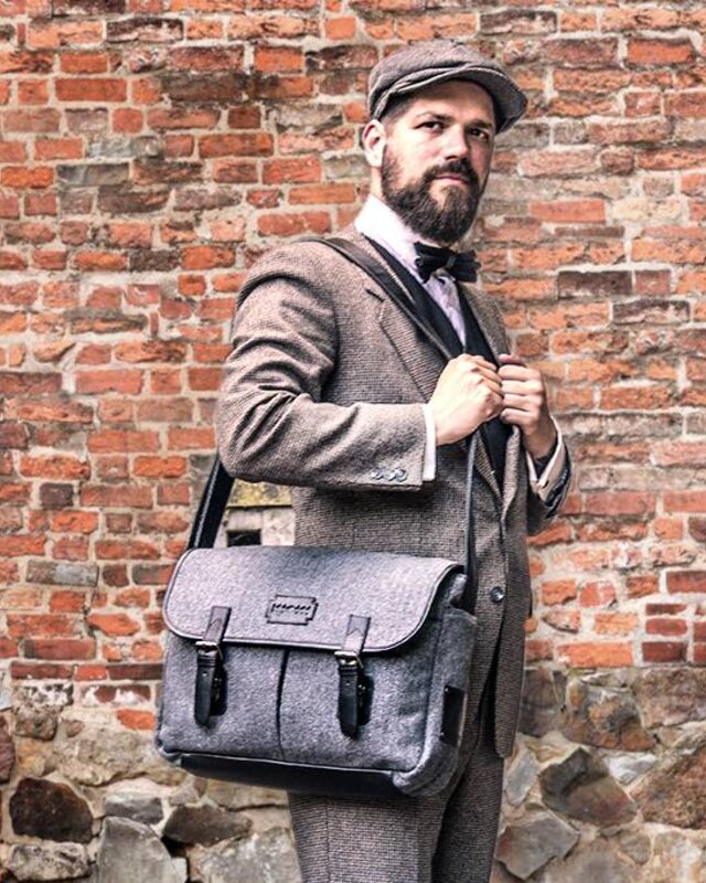 Freddie - Tweed messenger bag Grijs/Zwart