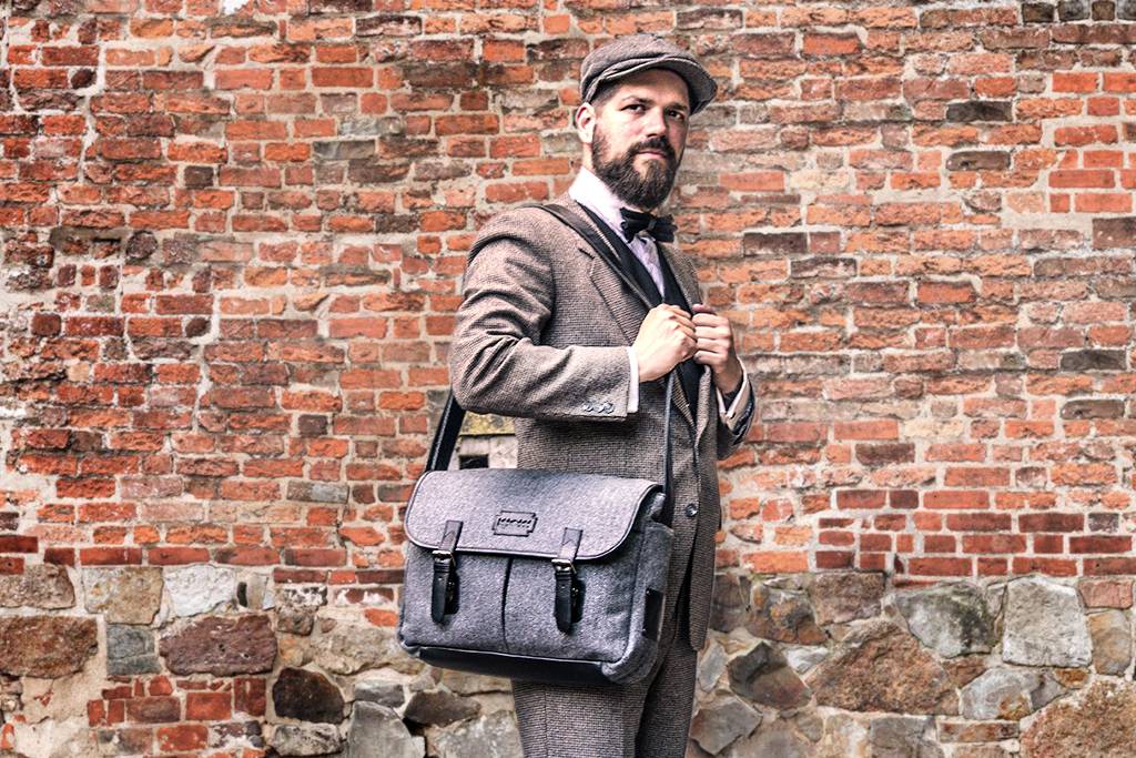 Freddie - Tweed messenger bag Grijs/Zwart