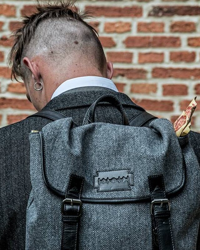 Danny - Sac à dos en tweed - Gris/Noir