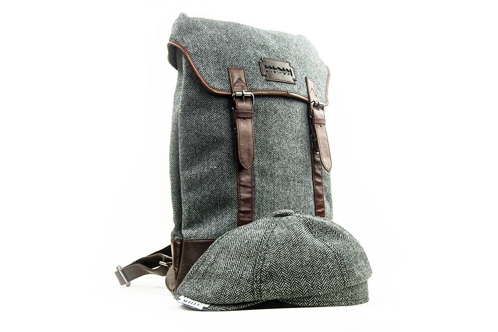 Charlie - Mochila de tweed gris/marrón
