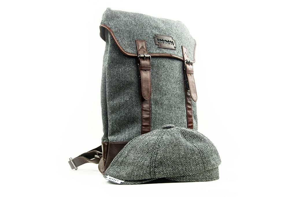 Charlie - Mochila de tweed gris/marrón