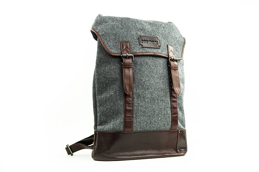 Charlie - Mochila de tweed gris/marrón