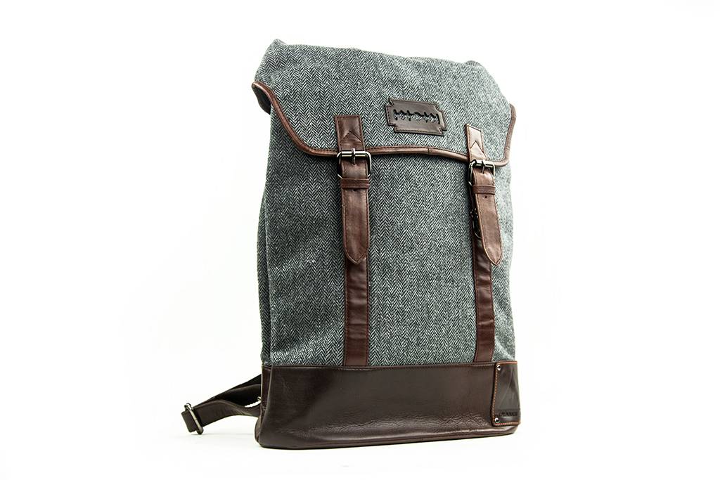 Charlie - Mochila de tweed gris/marrón