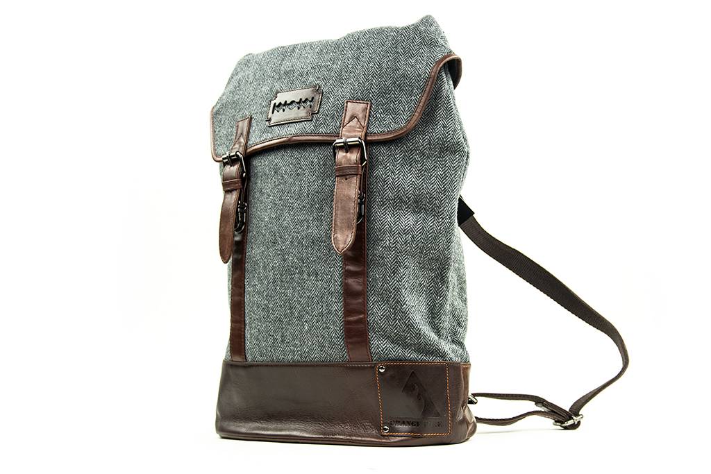 Charlie - Mochila de tweed gris/marrón