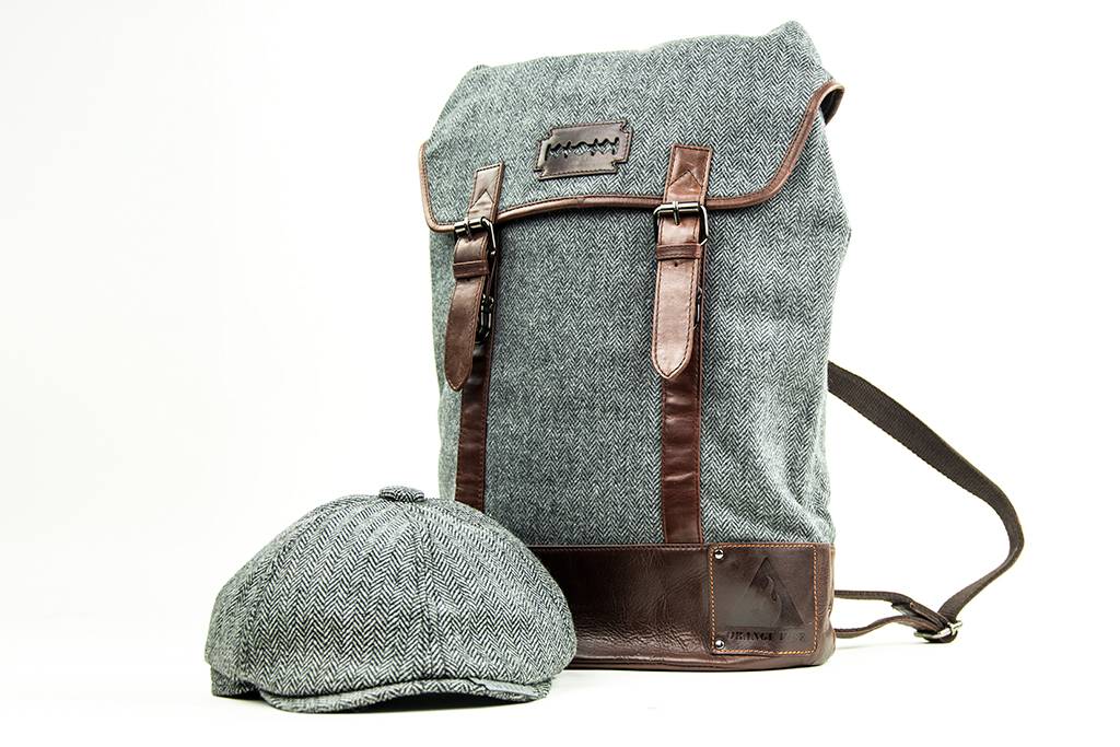 Charlie - Mochila de tweed gris/marrón