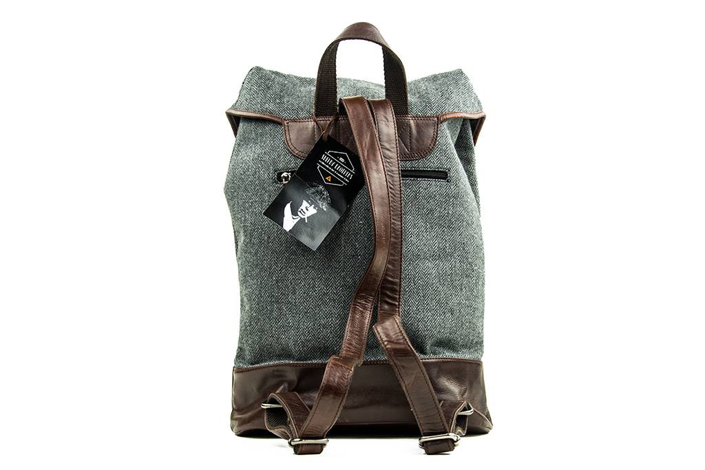 Charlie - Mochila de tweed gris/marrón