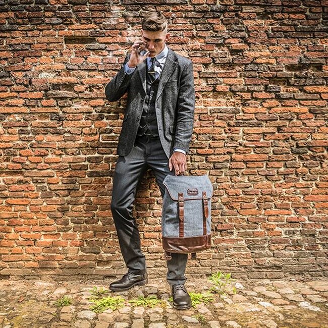 Charlie - Tweed Backpack Grey/Brown