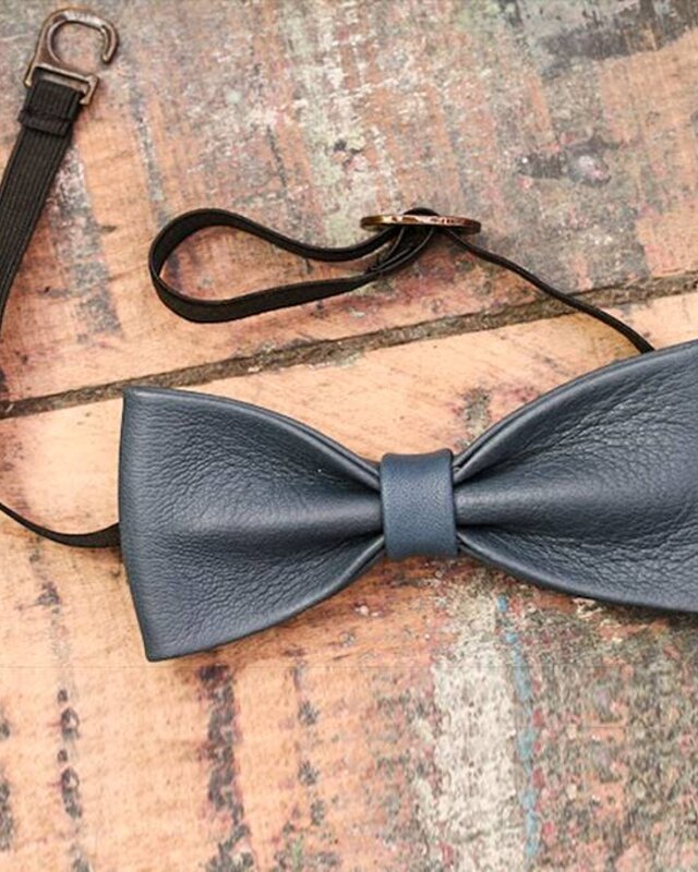Leather bow tie Arthur grey