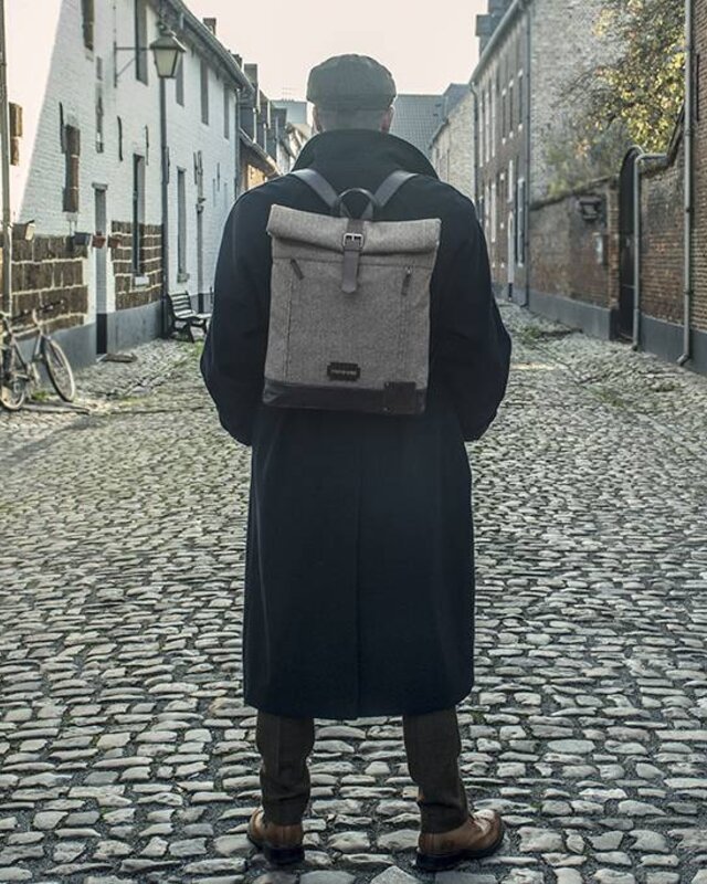 Aberama - Sac à dos roll top en tweed Marron foncé