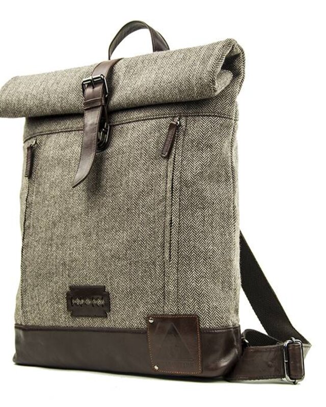 Aberama - Tweed Roll Top Backpack Brown/Dark Brown