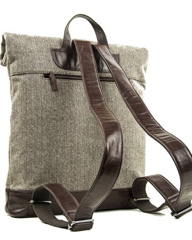 Aberama - Sac à dos roll top en tweed Marron foncé