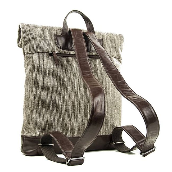Aberama - Tweed Roll Top Backpack Brown/Dark Brown