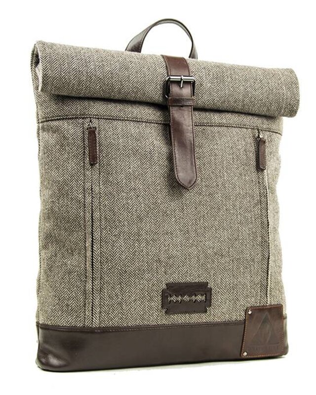 Aberama - Sac à dos roll top en tweed Marron foncé