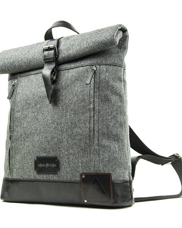 Jeramiah - Tweed Roll Top Backpack - Grey/Black