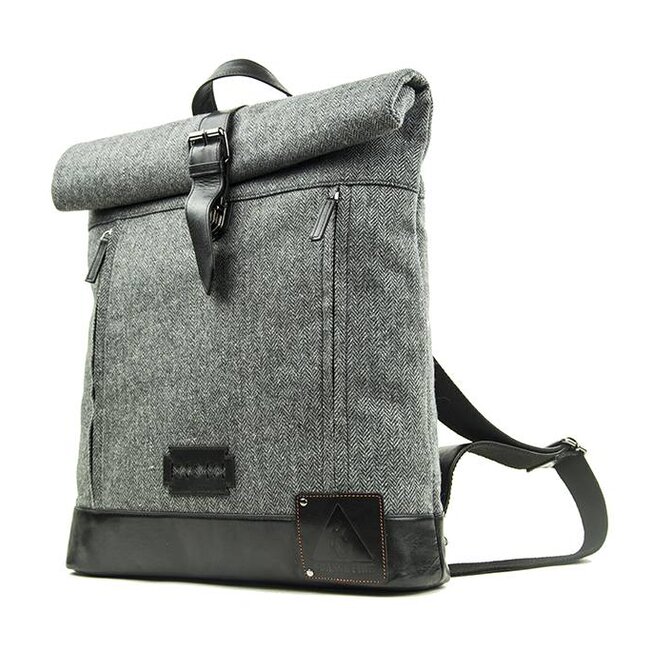 Jeramiah - Tweed Roll Top Rugzag - Grijs/zwart
