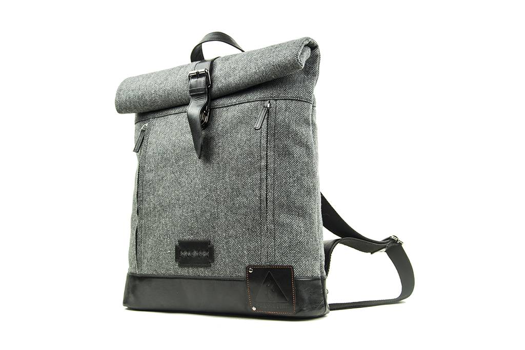 Jeramiah - Mochila Tweed enrollable en la parte superior - Gris/Negro