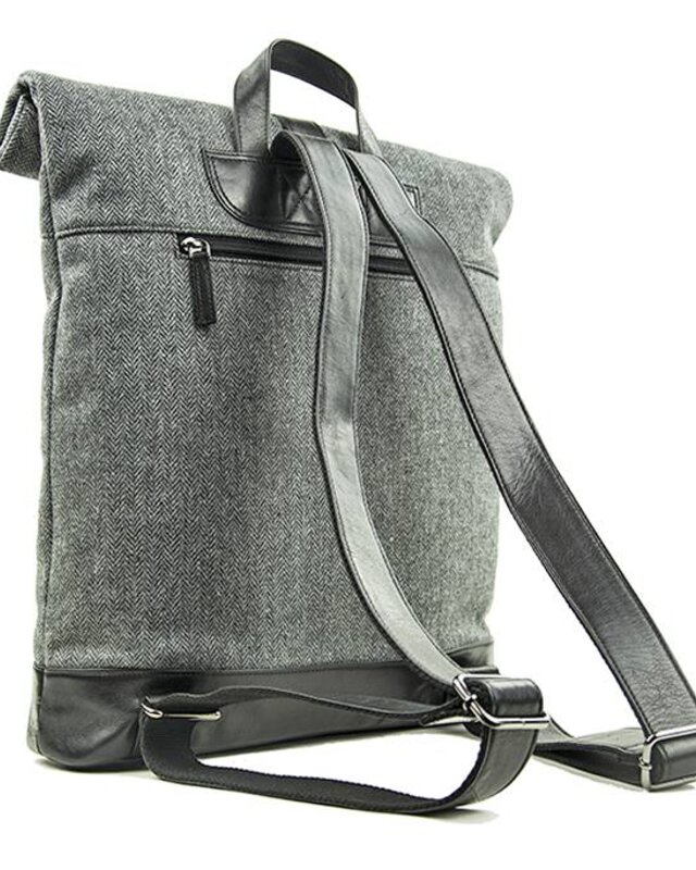 Jeramiah - Tweed Roll Top Backpack - Grey/Black