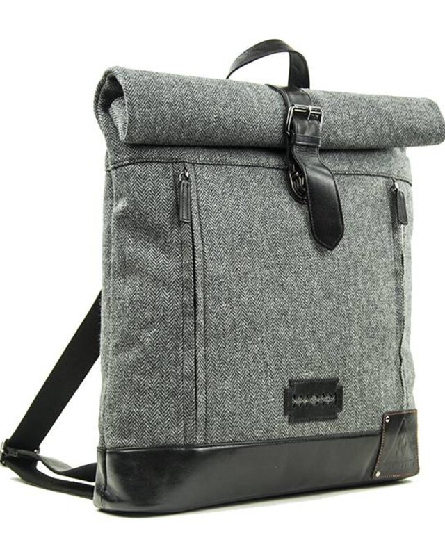 Jeramiah - Tweed Roll Top Backpack - Grey/Black