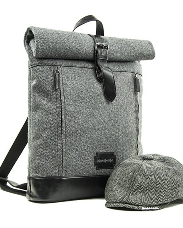 Jeramiah - Tweed Roll Top Backpack - Grey/Black