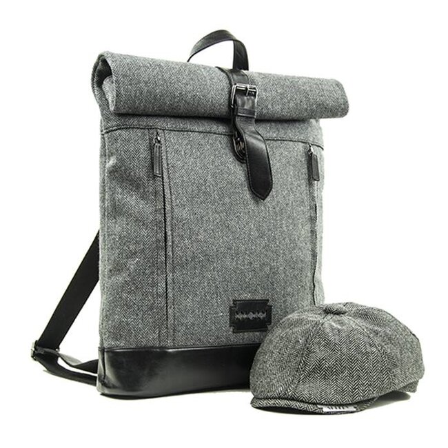 Jeramiah - Tweed Roll Top Rugzag - Grijs/zwart
