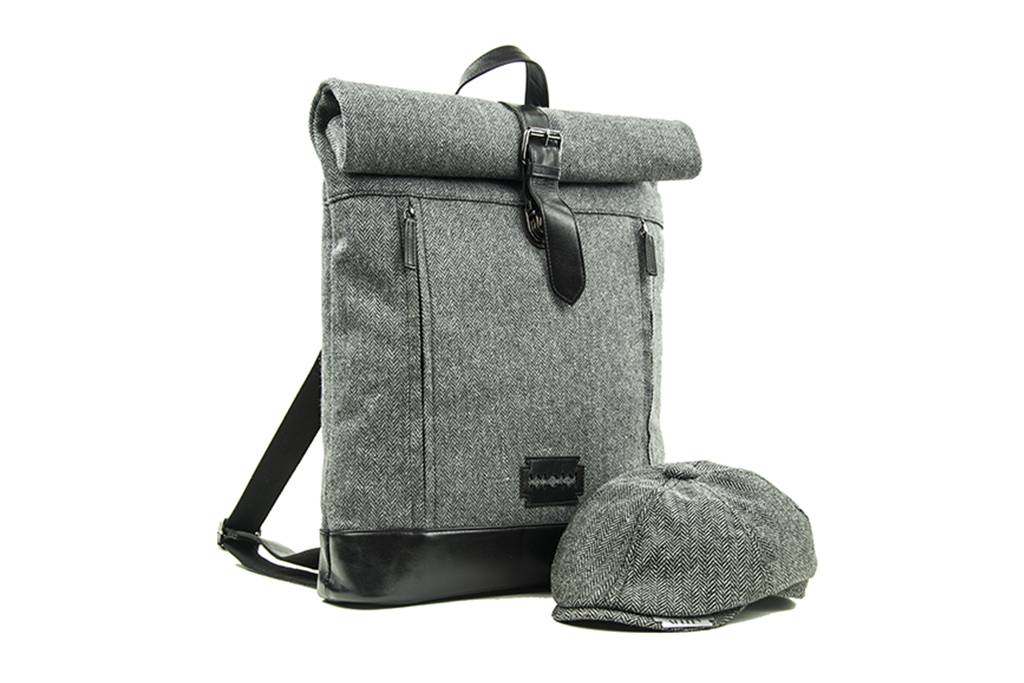 Jeramiah - Tweed Roll Top Backpack - Grey/Black